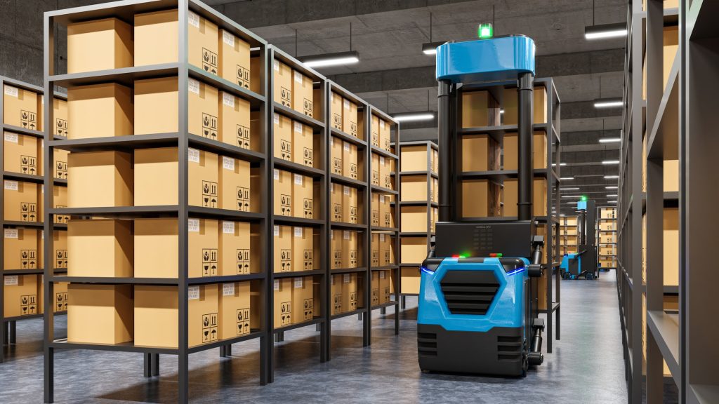 Automated guided vehicle transporting goods in a warehouse